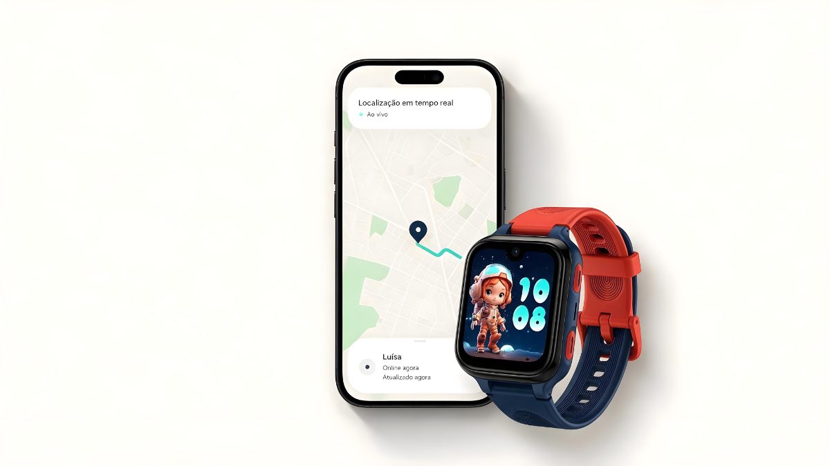 Nano Watch Kids e o app Trackino lado a lado